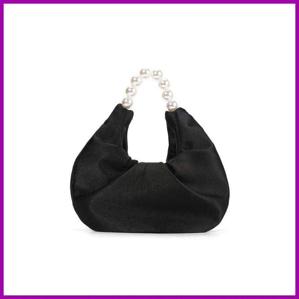 Luxurious Satin Clutch Pearl Handle Evening Bag Prom Wedding Cocktail